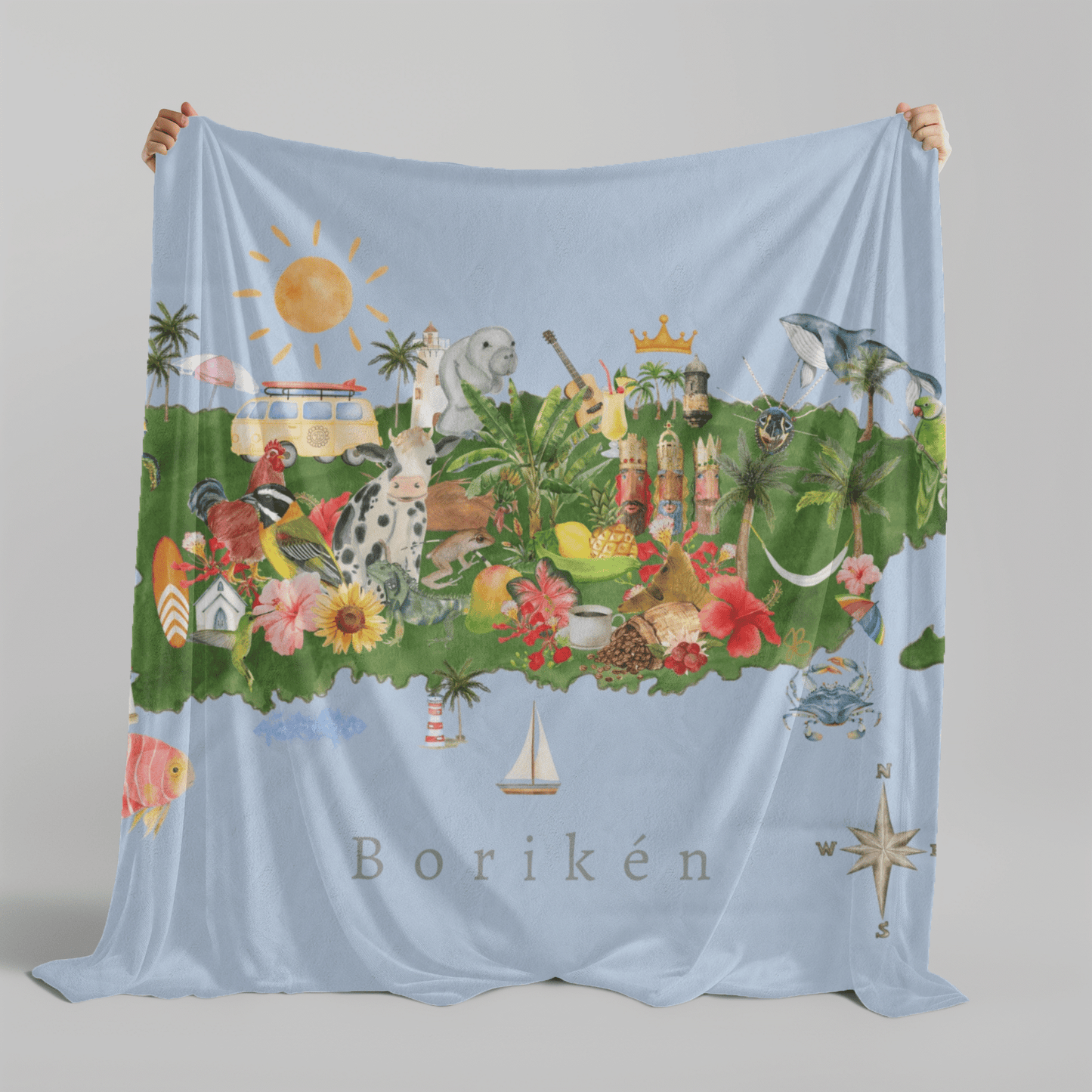 Puerto Rico- Borikén: Velveteen Plush Blanket in Blue Mist